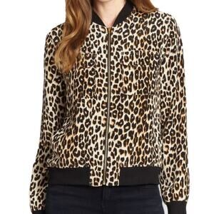 Equipment Abbot Silk Leopard Print Bomber Jacket
